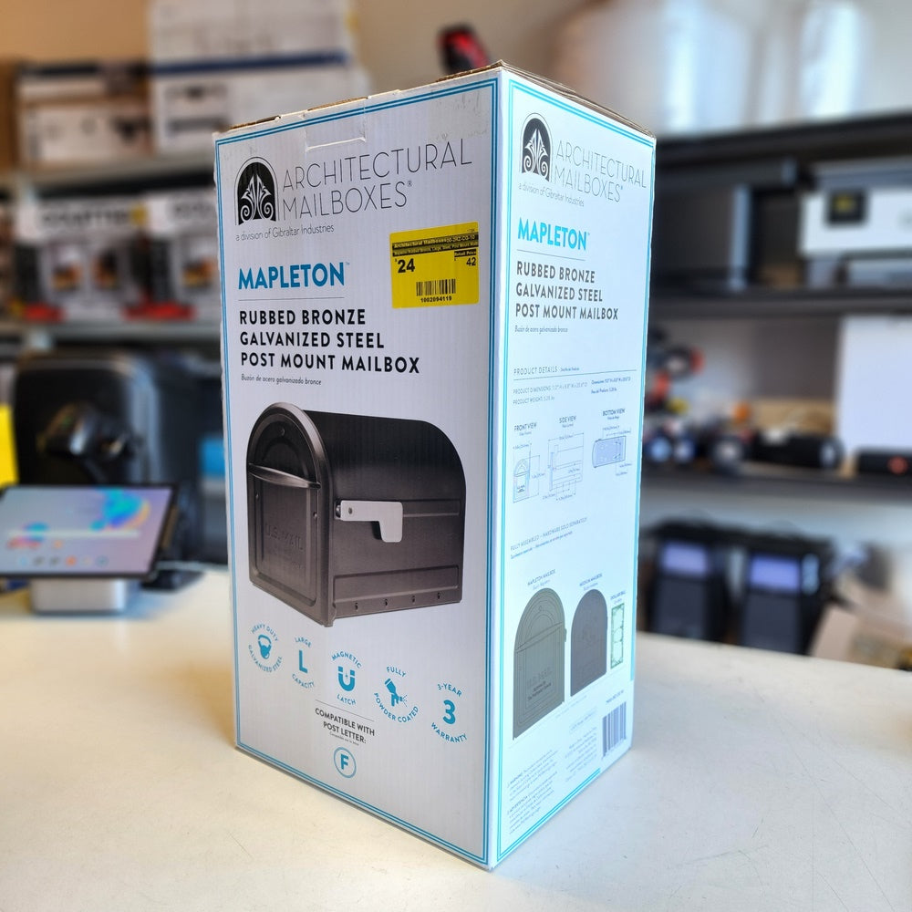 Mapleton Rubbed Bronze, Large, Steel, Post Mount Mailbox with Premium Champagne Flag (7900-2RZ-CG-10) Mapleton Rubbed Bronze, Large, Steel, Post Mount Mailbox with Premium Champagne Flag (7900-2RZ-CG-10)